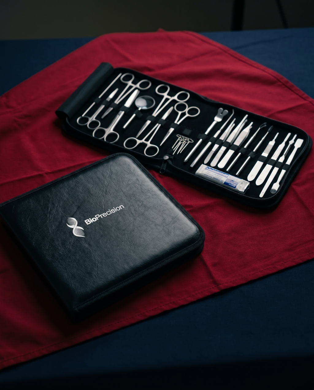 BioPrecision dissection kit on red surgical drape v2